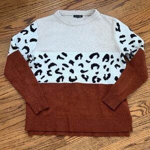 Pink clover Animal Print Colorblock Sweater - Cream and Brown
